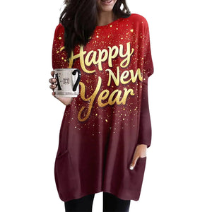 New Years Eve Outfit Womens Tees New Years Eve Outfit for Women Long Sleeve Happy New Year 2025 Printed Graphic Holidays Festival Outfits New Years Eve Tops 2025 New Year Shirt for Family(Red3XL Mimarta