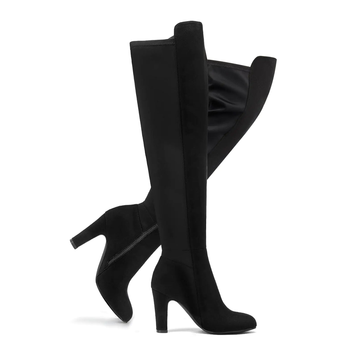 SelenePair Womens Over The Knee Boots Stretch Thigh High Block Mid Heel Boot Fashion Side Zip Winter Boots(Black Imi V1 Numeric_11) Mimarta