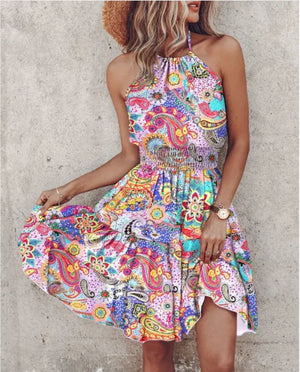 Summer Chic Halter Dress - European & American Print Rieworkes