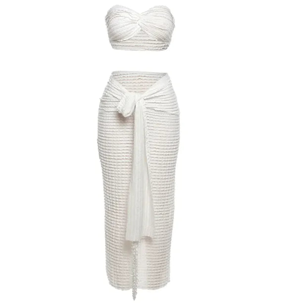Women's Solid Color Lace Tube Top Vest and Long Skirt Set Mimarta
