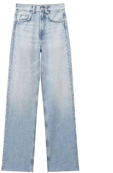 Fashion Casual High Waist Straight Wide Leg Denim Trousers For Women Rieworkes