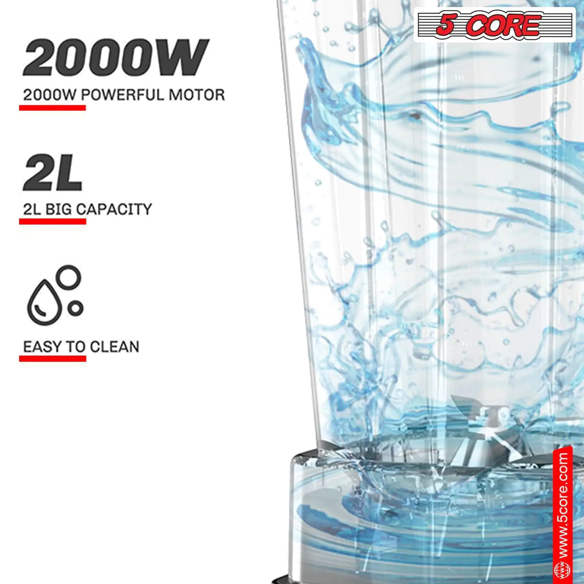5Core Juicer Blender Machines 2000W Countertop Kitchen Smoothie Maker w 68oz Jar Rieworkes