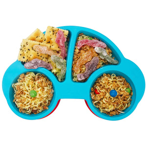 Baby Plate Silicone Suction Toddler Plates Divided Dishes for Toddler Kids Self Feeding BPA Free Microwave & Dishwasher Safe (Car-Blue) Rieworkes