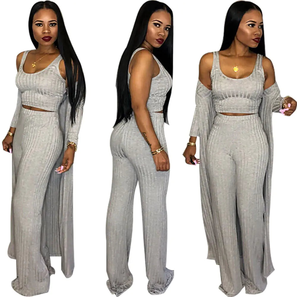 Fashionable Autumn Winter Striped Long Sleeve Set Mimarta