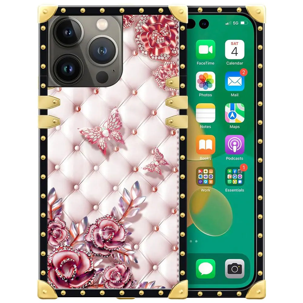 DAIZAG Case Compatible with iPhone 15 Pro MaxB Pink Butterfly Case Luxury Elegant Women Girls Metal Decoration Corner Classic Retro Soft TPU Case for iPhone 15 Pro Max Mimarta