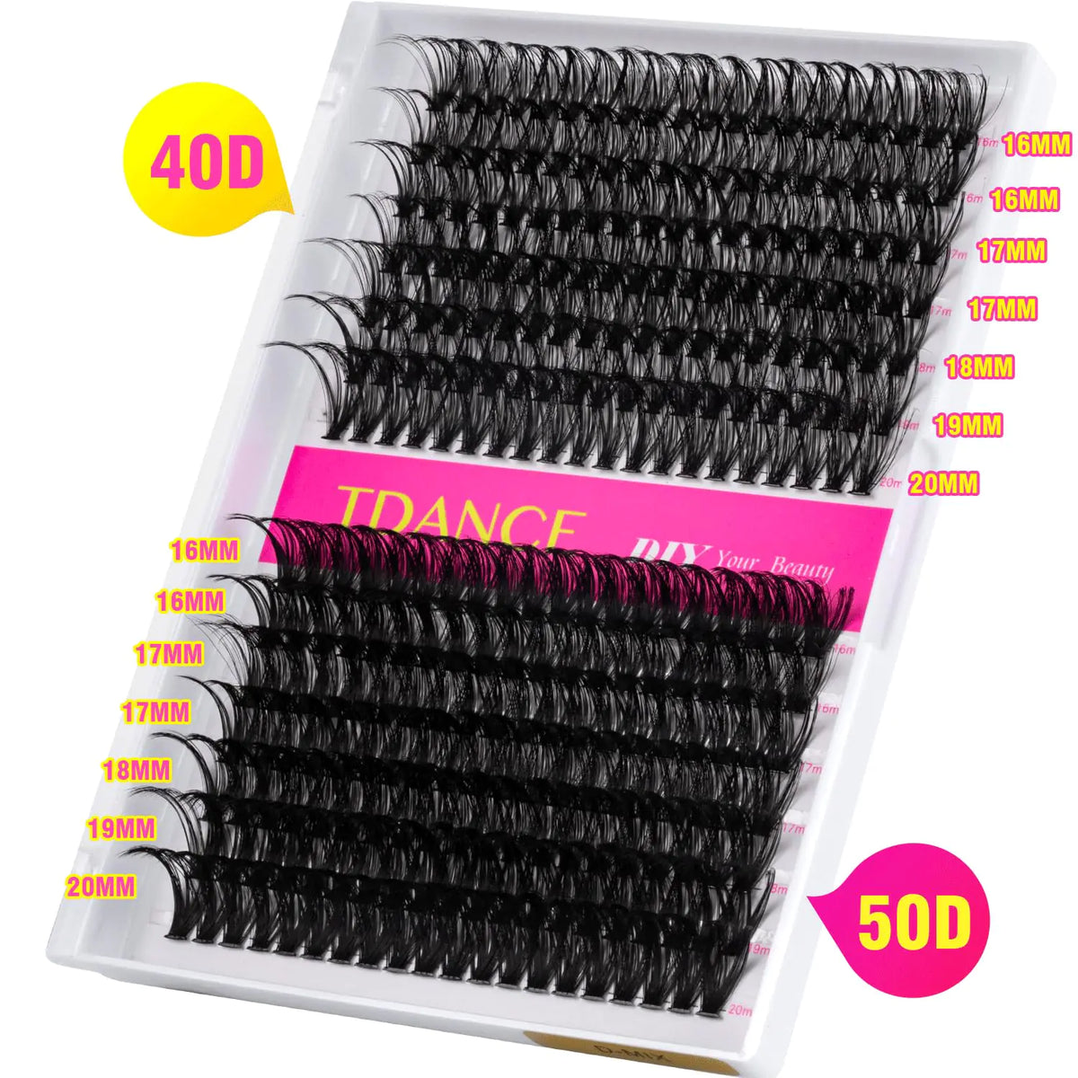 TDANCE Lash Clusters DIY Eyelash Extensions 280 Pcs 40D+50D Cluster Lashes C D Curl Individual Lashes Cluster Reusable Soft & Comfortable DIY Lash Extensions at Home(40D+50D,C Curl,16-20mm) 40D+50D-Long-C Rieworkes
