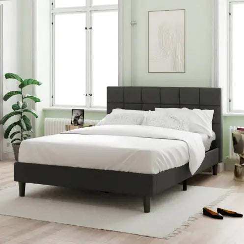 Upholstered Platform Bed Square Stitch - King Rieworkes