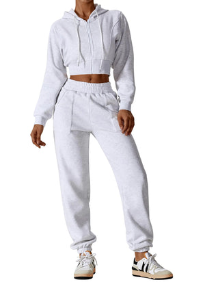 ABOCIW Two Piece Outfits for Women Sweat Sets Fleece Long Sleeve Cropped Zip Up Hoodies Sweatshirts Sweatpants Joggers Set Y2K Clothes Fall Outfits for Women 2023 Gray Medium Rieworkes