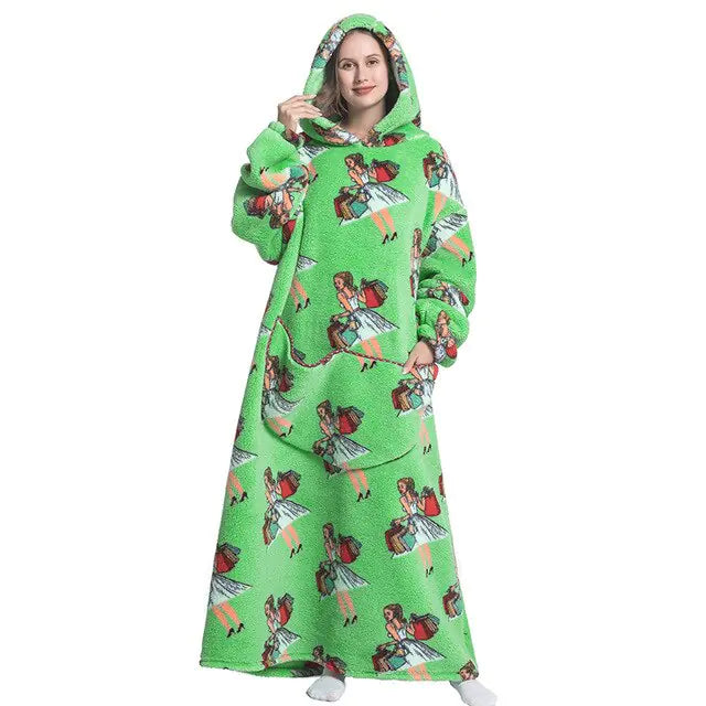 Oversized Long Blanket Hoodie Autumn Winter Fleece Rieworkes
