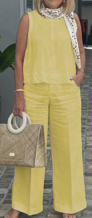 Femke Elegant Summer Set: Sleeveless Top &amp; Wide Leg Pants Mimarta