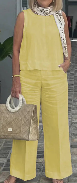 Femke Elegant Summer Set: Sleeveless Top & Wide Leg Pants Mimarta
