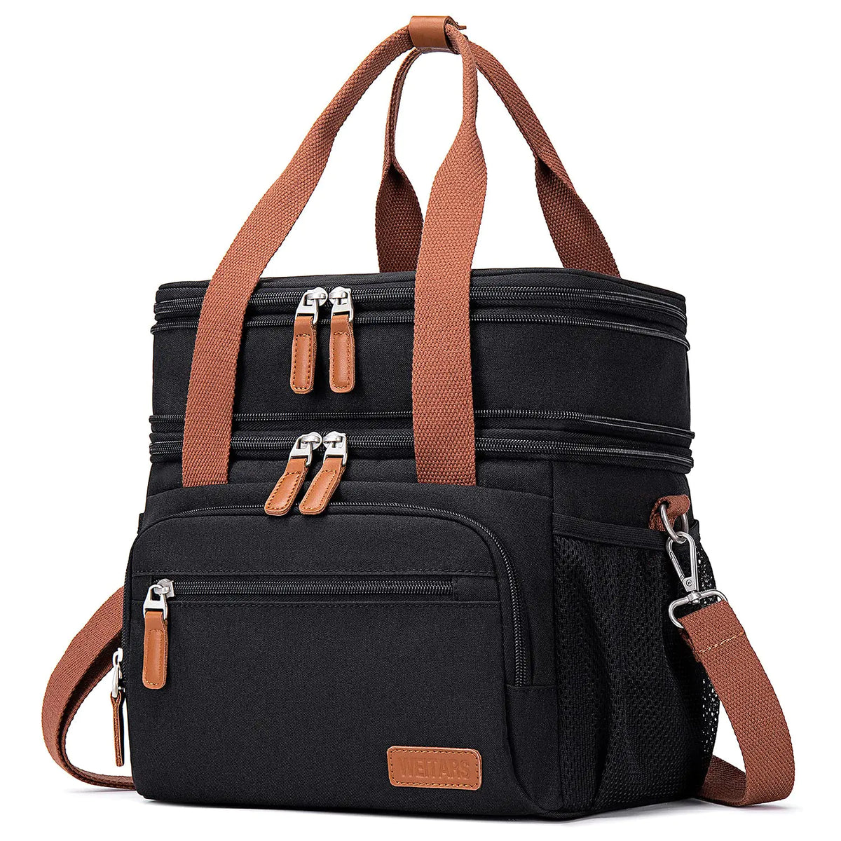 Weitars Lunch Bag for Women Men-Dual Compartment Large Lunch Box for Men Adult Lunch Box for Nurse Office Working Picnic Hiking (15L Black/Kahki) Mimarta