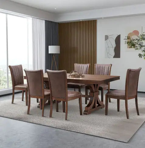 78.74 Rectangular Rubber Wood Dining Table For 6-8 With Wooden Trestle Pedestal Base,Mid Century Modern Kitchen Wooden Table Dinner Table For Dining Room, Living Room,OAK Rieworkes