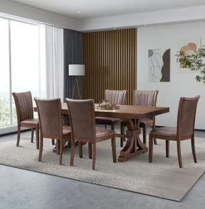 78.74 Rectangular Rubber Wood Dining Table For 6-8 With Wooden Trestle Pedestal Base,Mid Century Modern Kitchen Wooden Table Dinner Table For Dining Room, Living Room,OAK Rieworkes
