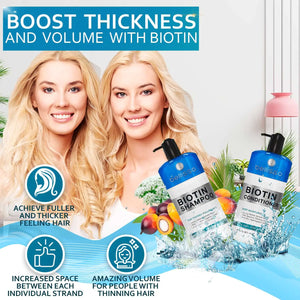 Biotin Shampoo and Conditioner Set - Sulfate and Paraben Free Treatment for Men and Women - Hair Thickening Volumizing Products to Help Boost Thinning Hair with Added Keratin 16 Fl Oz (Pack of 2) Rieworkes