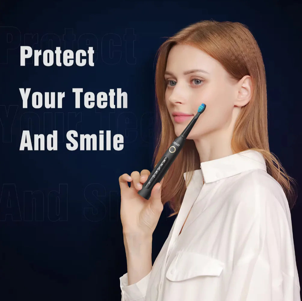 Seago Sonic Toothbrush Electric Toothbrush Cleaning Teeth 5 Modes with 8 Replaceable Brush Heads 2 Min Timer With Portable Box Rieworkes