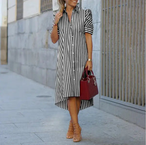 Women's Irregular Stripe Lapel Button Shirt Mimarta