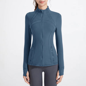 Stand Collar Sports Running Workout Long Sleeve Zipper Jacket for Women Rieworkes