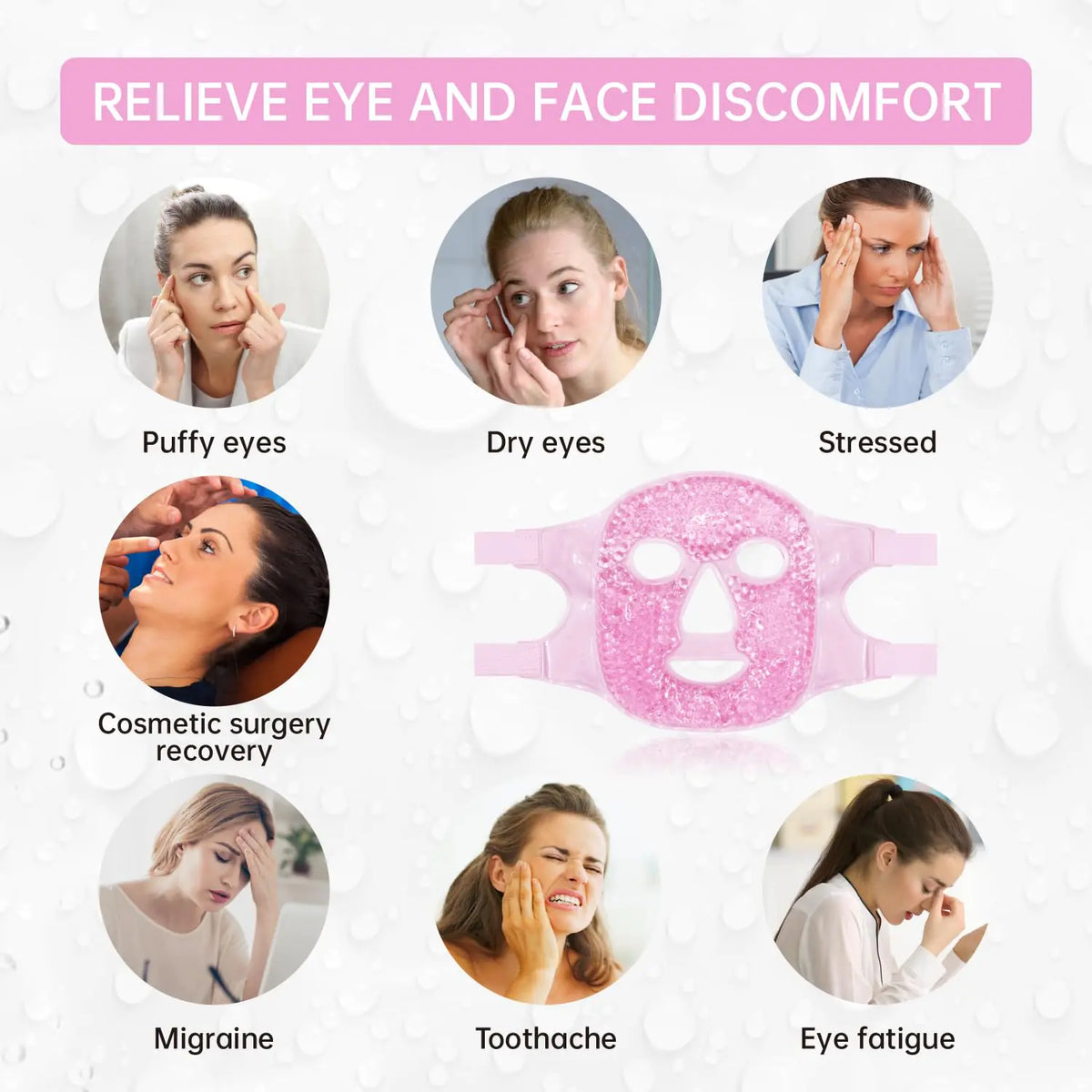 Face Eye Mask Ice Pack for Reducing Puffiness, Bags Under Eyes, Puffy Dark Circles, Migraine,Hot/Cold Pack with Soft Plush Backing (Pink #19) Pink #19 Rieworkes