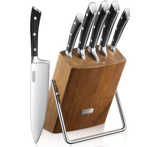 Knife Set D.Perlla 6 Pieces Small Kitchen Knife Set with Block German Stainless Steel Knives Set Sharp Chef Knife Block Set Brown Rieworkes