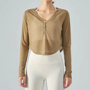 V-Neck Long Sleeve Yoga Top Sports Shirt Rieworkes