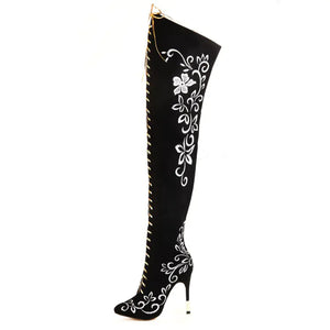 Elegant Embroidered Over The Knee Stiletto Boots Mimarta