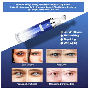 Eye Serum with 8% Caffeine 8% Retinol Hyaluronic Acid Niacinamide peptides for Puffy Eye Bags Fine Lines Dark Circles Wrinkles, Under Eye Cream with 360° Eye Roller Massage Ball, 0.5 fl. oz blue Rieworkes
