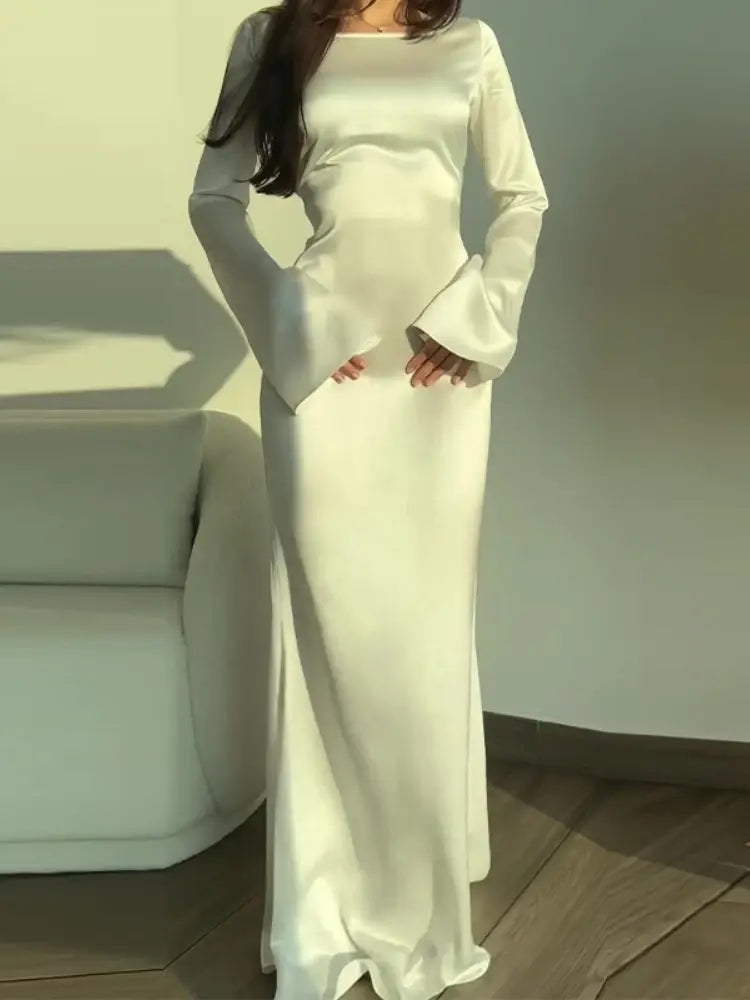 Elegant Satin Evening Party Dress Rieworkes