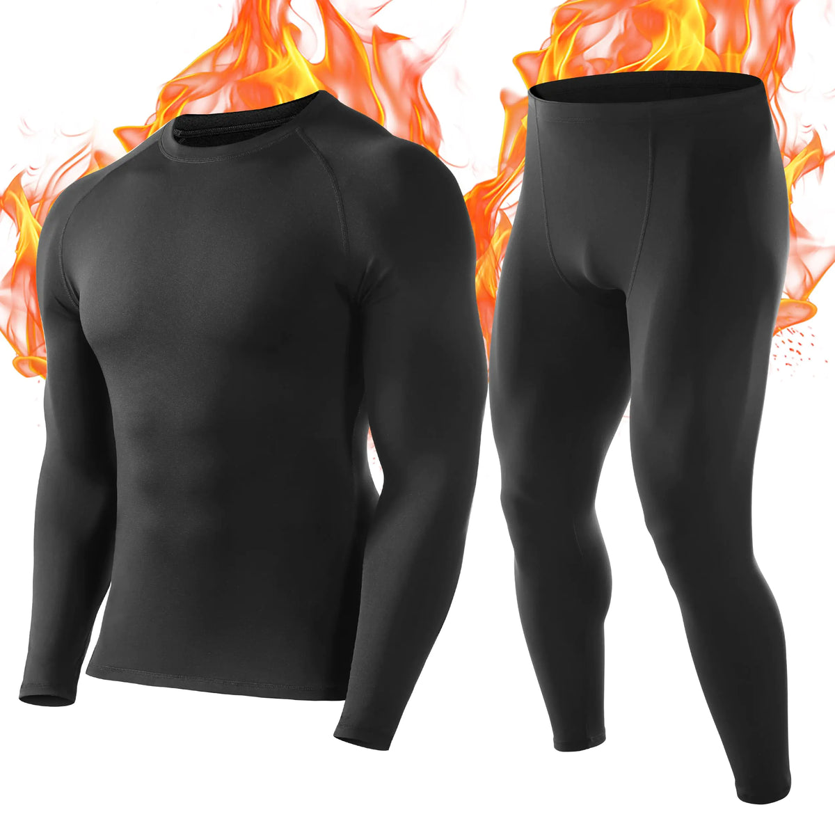 Roadbox Thermal Underwear for Men: Fleece Lined Long Johns Base Layer Extreme Cold Weather Winter Ski Thermals Top and Bottom Set Black Mimarta