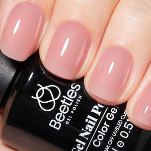 Beetles Nude Pink Gel Nail Polish, 15ml Pink Gel Polish Jelly Nude Color Translucent Nail Gel Soak Off U v LED Nail Lamp Sheer Gel Polish Nail Art Gel Gift for Girls and Women Peach Pink 0.51 Fl Oz (Pack of 1) Rieworkes