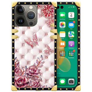 DAIZAG Case Compatible with iPhone 15 Pro MaxB Pink Butterfly Case Luxury Elegant Women Girls Metal Decoration Corner Classic Retro Soft TPU Case for iPhone 15 Pro Max Mimarta