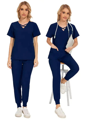 Stretch Women Slim Fit Scrubs Medical Uniforms Set Rieworkes