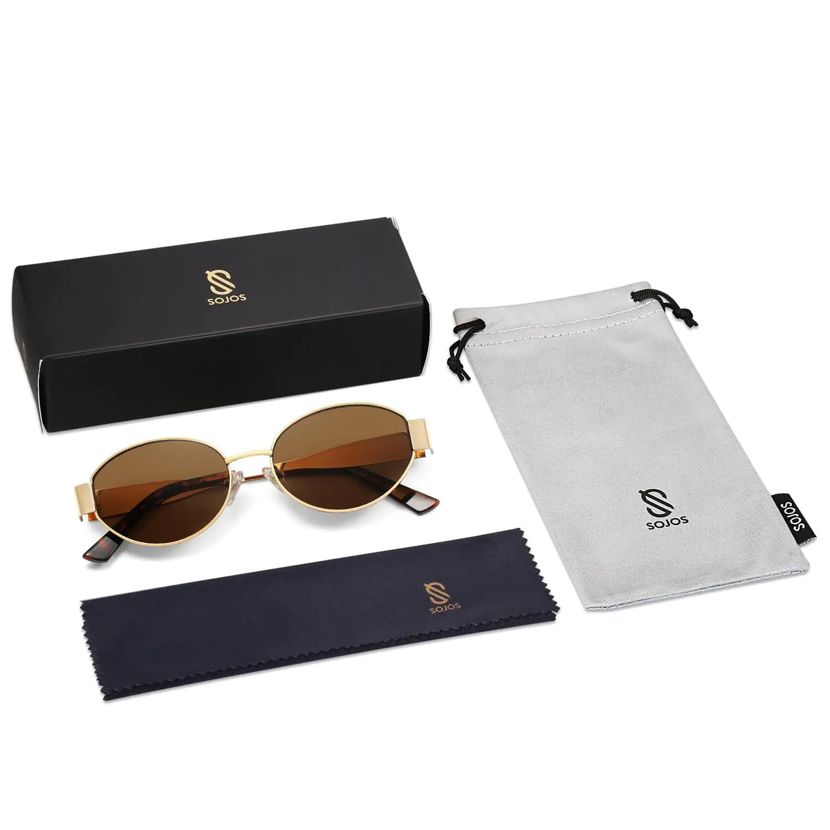SOJOS Retro Oval Sunglasses for Women Men Trendy Sun Glasses Classic Shades UV400 Protection SJ1217 Gold/Grey Rieworkes