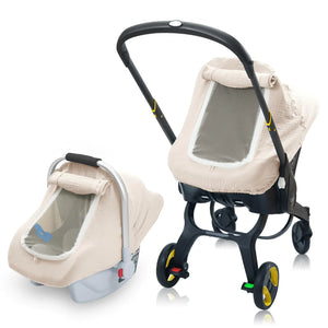 3 Layer Muslin Baby Car Seat Cover Infant Car Seat Cover with Mesh Peep Window Breathable Carseat Canopy for Winter Windproof Carrier Cover with Privacy Sun Shade Baby Stroller Weather Shields Mimarta