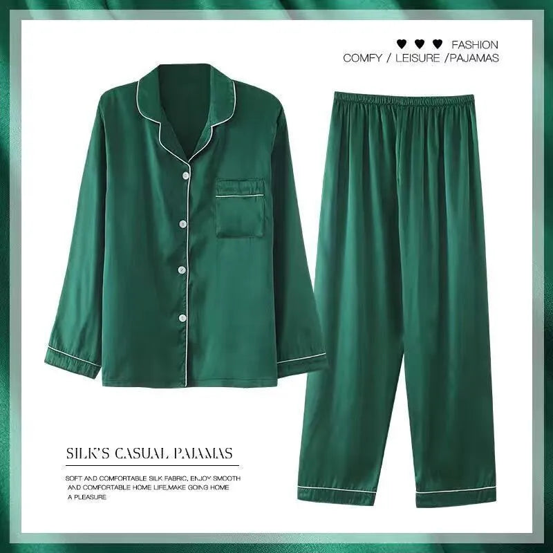 Women's Spring And Autumn Thin Long Sleeve Silk Homewear Two-piece Set Mimarta