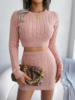 Slim Two Piece Set Twist Sweater Knit Skirt Rieworkes