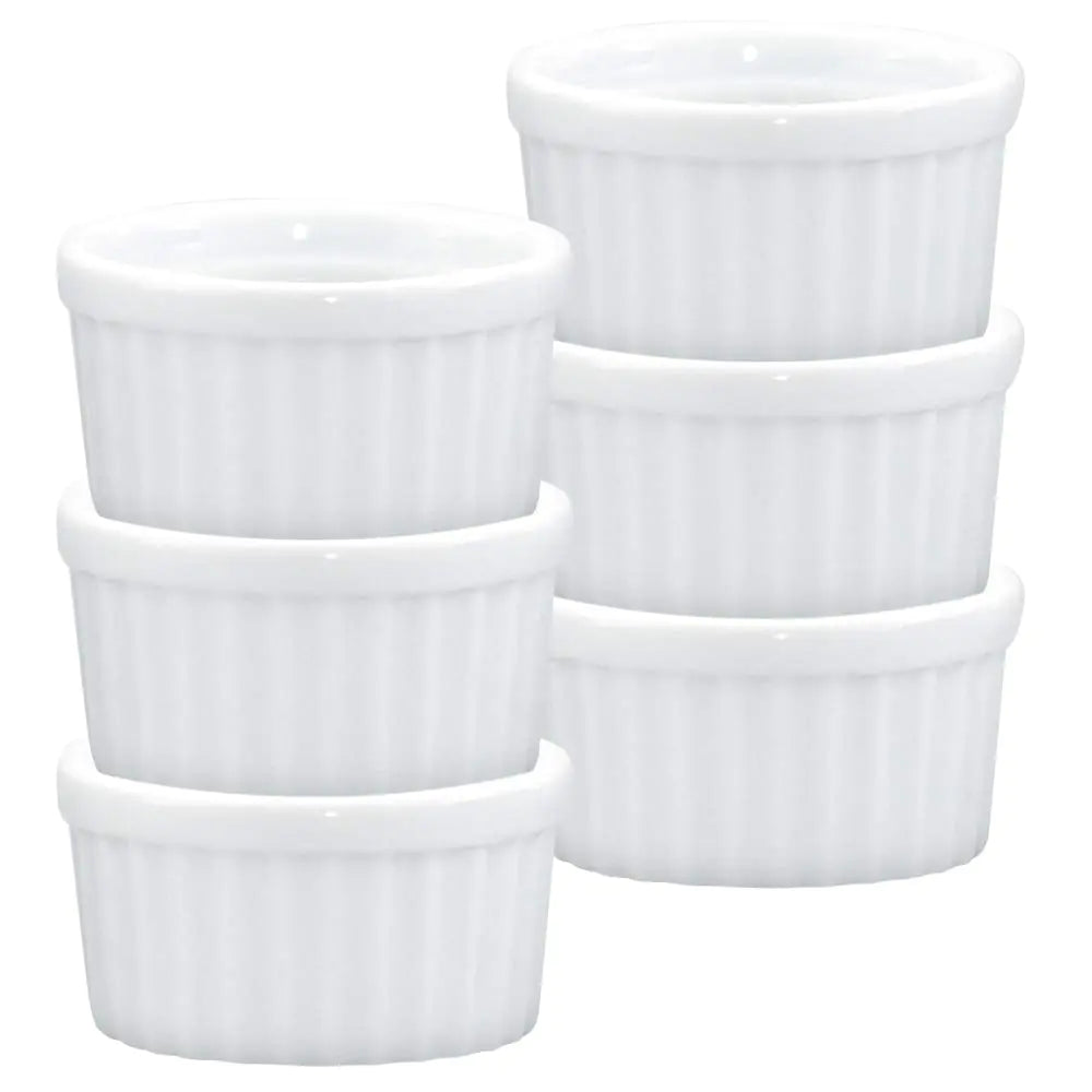 HIC Kitchen Ramekin Set Fine White Porcelain 2-Ounce Set of 6 Rieworkes