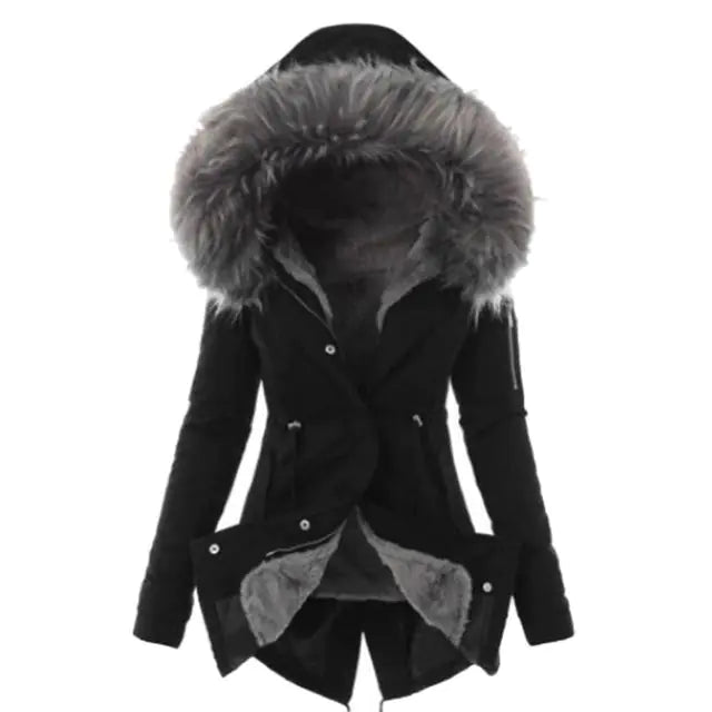 Casual Long Cotton Puffer Coat with Faux Fur Hood Mimarta