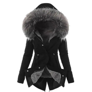 Casual Long Cotton Puffer Coat with Faux Fur Hood Mimarta