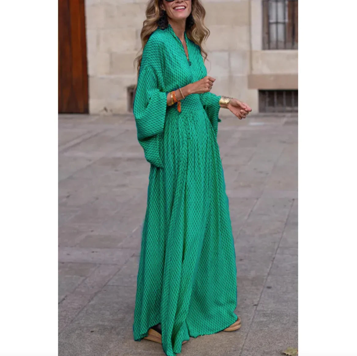 Women's V-Neck Batwing Sleeve Maxi Dress Rieworkes