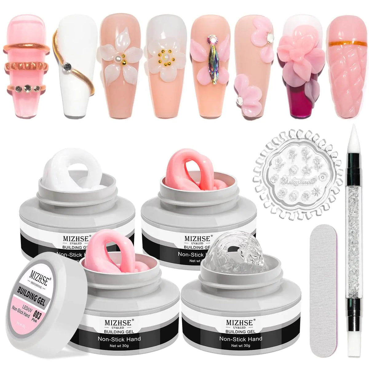MIZHSE Solid Builder Gel, Nail Sculpture Gel Non-Sticky 4 Colors Nude Clear White Pink Hard Builder Gel Nails UV LED Nail Extension Gel For Nail Salon Home Manicure C-Classic Colors * 4 Rieworkes