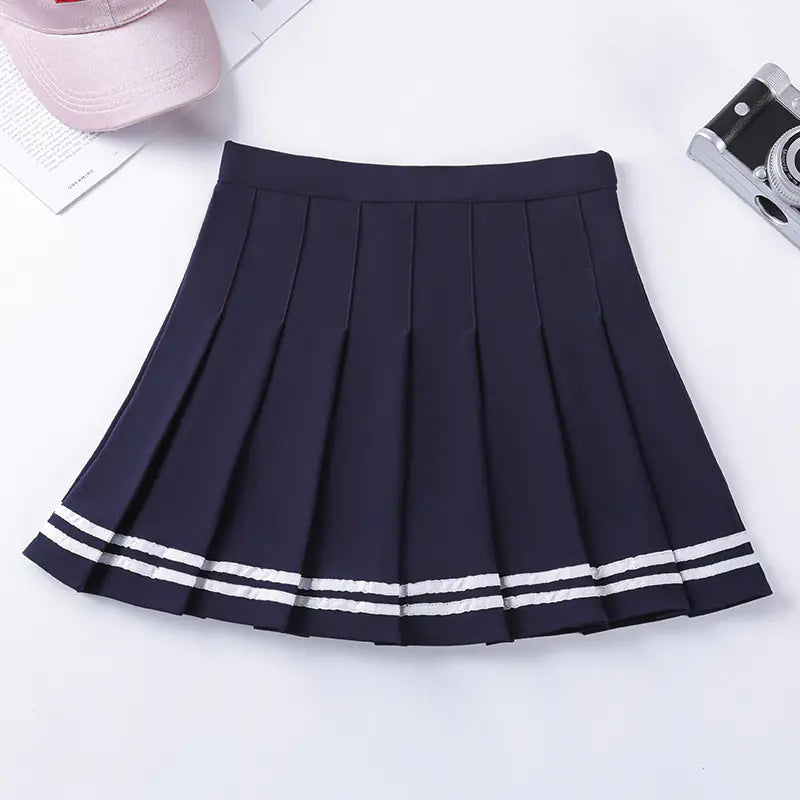 Navy Style Half-Length Striped Elastic Waist Skirt Mimarta