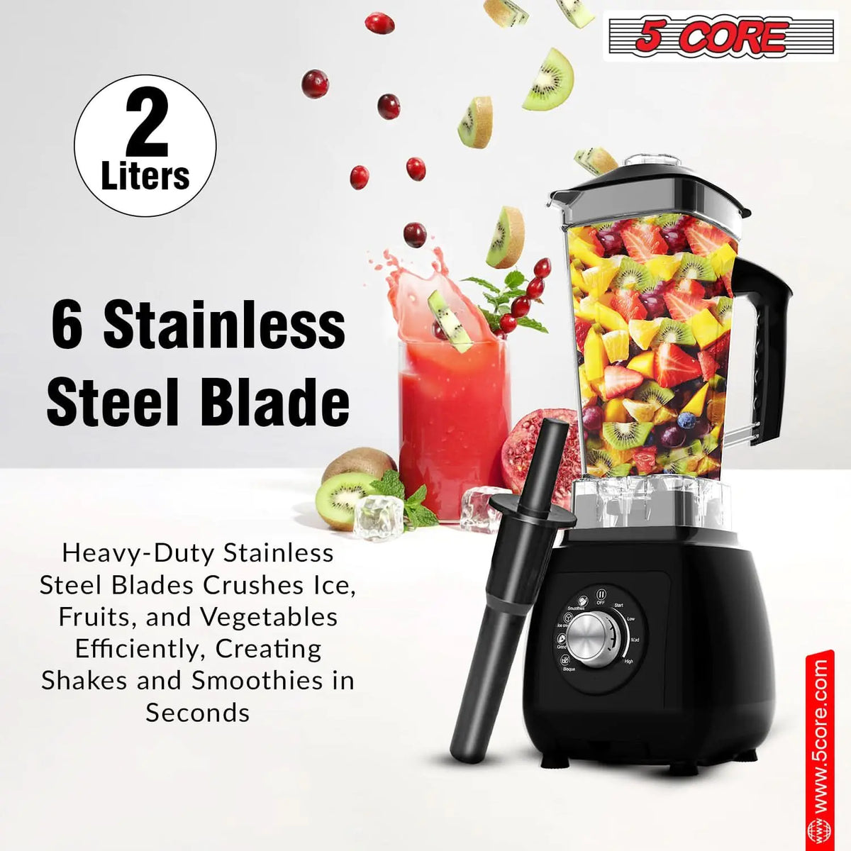 5Core Juicer Blender Machines 2000W Countertop Kitchen Smoothie Maker w 68oz Jar Rieworkes