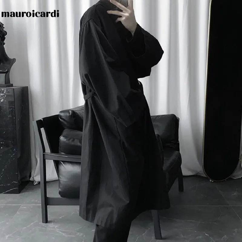 Mauroicardi Autumn Long Black Oversized Trench Coat Rieworkes