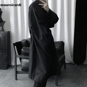Mauroicardi Autumn Long Black Oversized Trench Coat Rieworkes