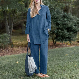 2023 Elegant Casual Loose Shirt and Wide Leg Pants Set Mimarta