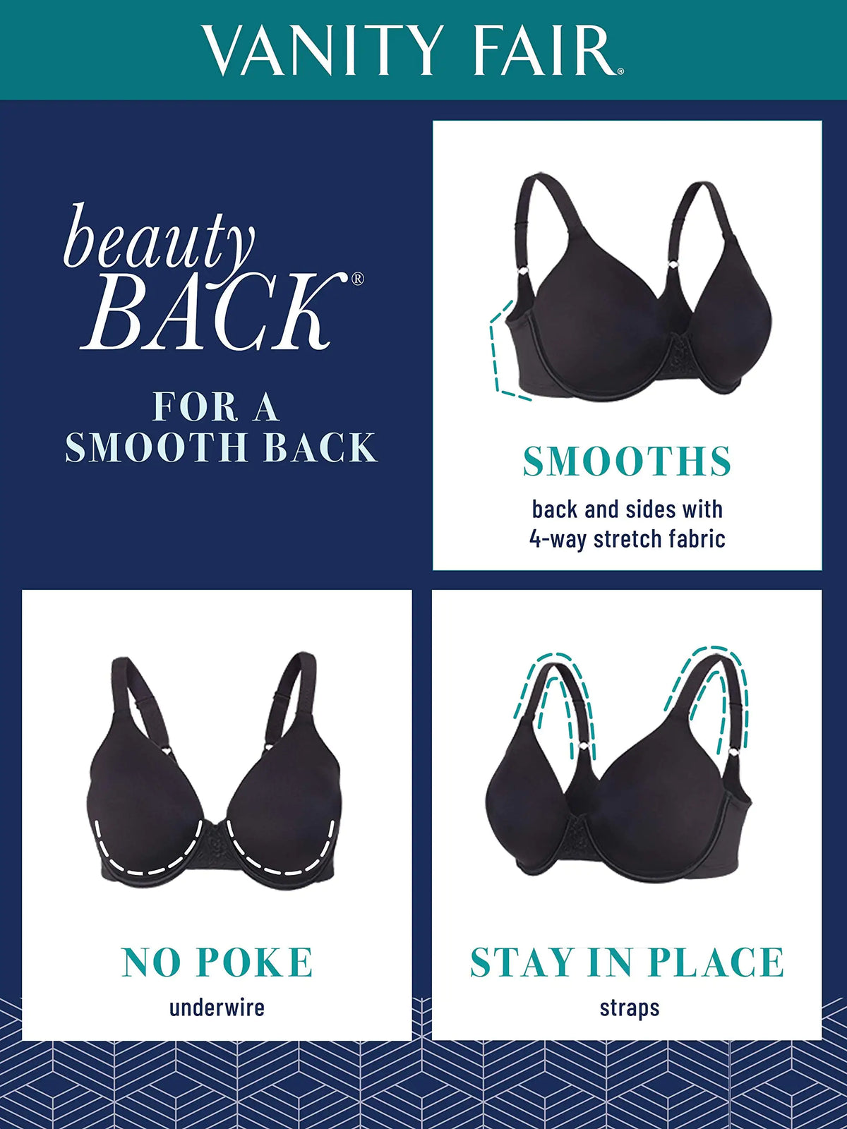 Vanity Fair Women's Full Figure Beauty Back Smoothing Bra, 4 Way Stretch Fabric, Lightly Lined Cups Up to H Underwire Underwire - White 34G Rieworkes