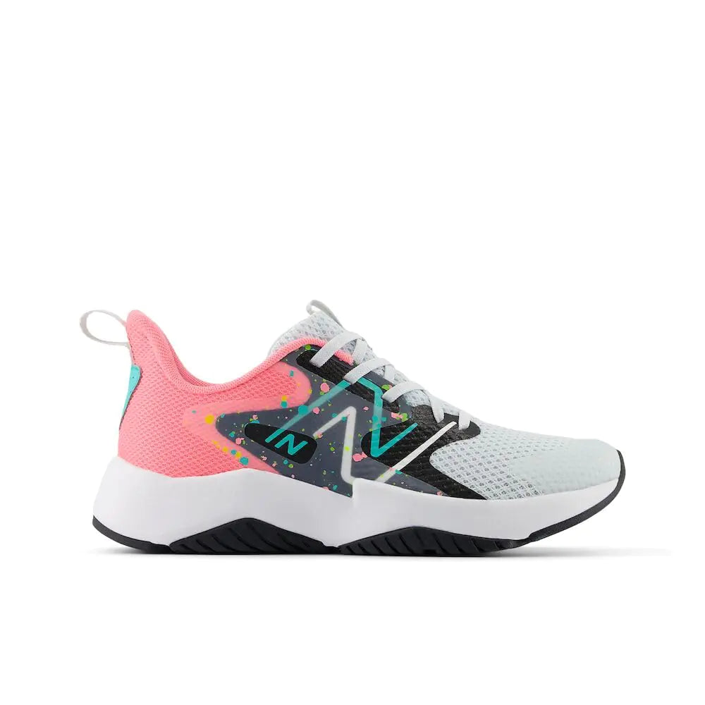 New Balance unisex-child Rave Run V2 Lace-up 12 Little Kid Quartz Grey/Ultra Pink/Cyber Jade Rieworkes