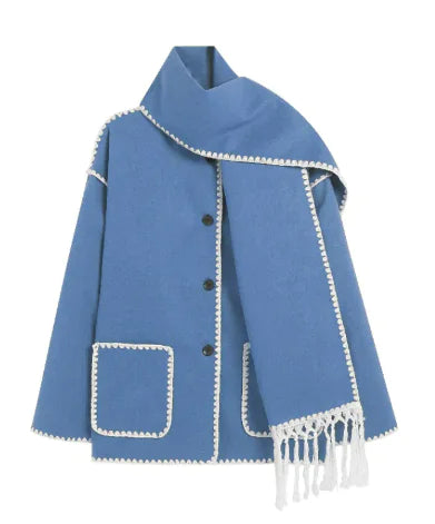 Women's Thick Woolen Coat with Scarf Rieworkes