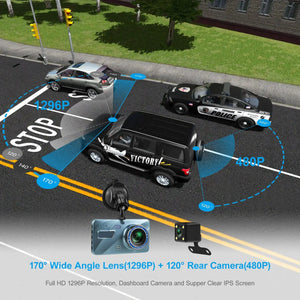 Touch Screen Dash Cam 4" 1080P Dual Lens Car DVR Recorder Front And Rear Camera Rieworkes
